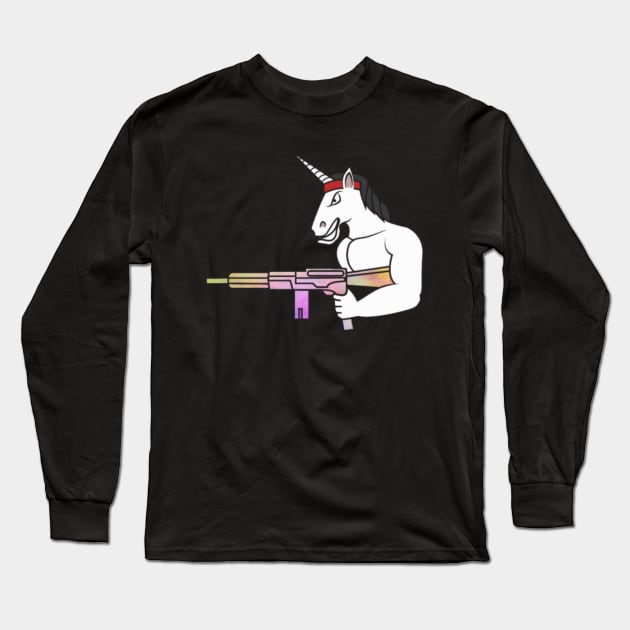 Unicorn muscles weapon fighter war rainbow Long Sleeve T-Shirt by Kink4on